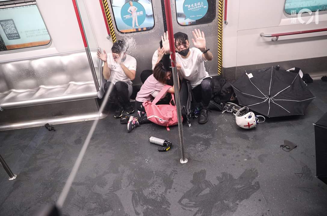 August 31, 2019, police spraying pepper spray at protesters inside Prince Edward MTR