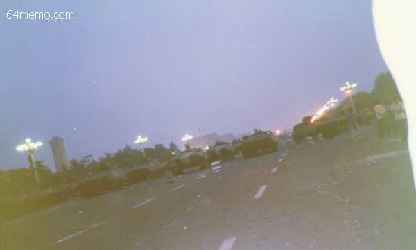 A row of tanks on the street in Tiananmen Square, China